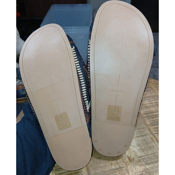 ​DOLCE VITA New Crochet Platform Slide Sandals Women's Size 8.5 Cork Weave Black - Picture 5 of 10